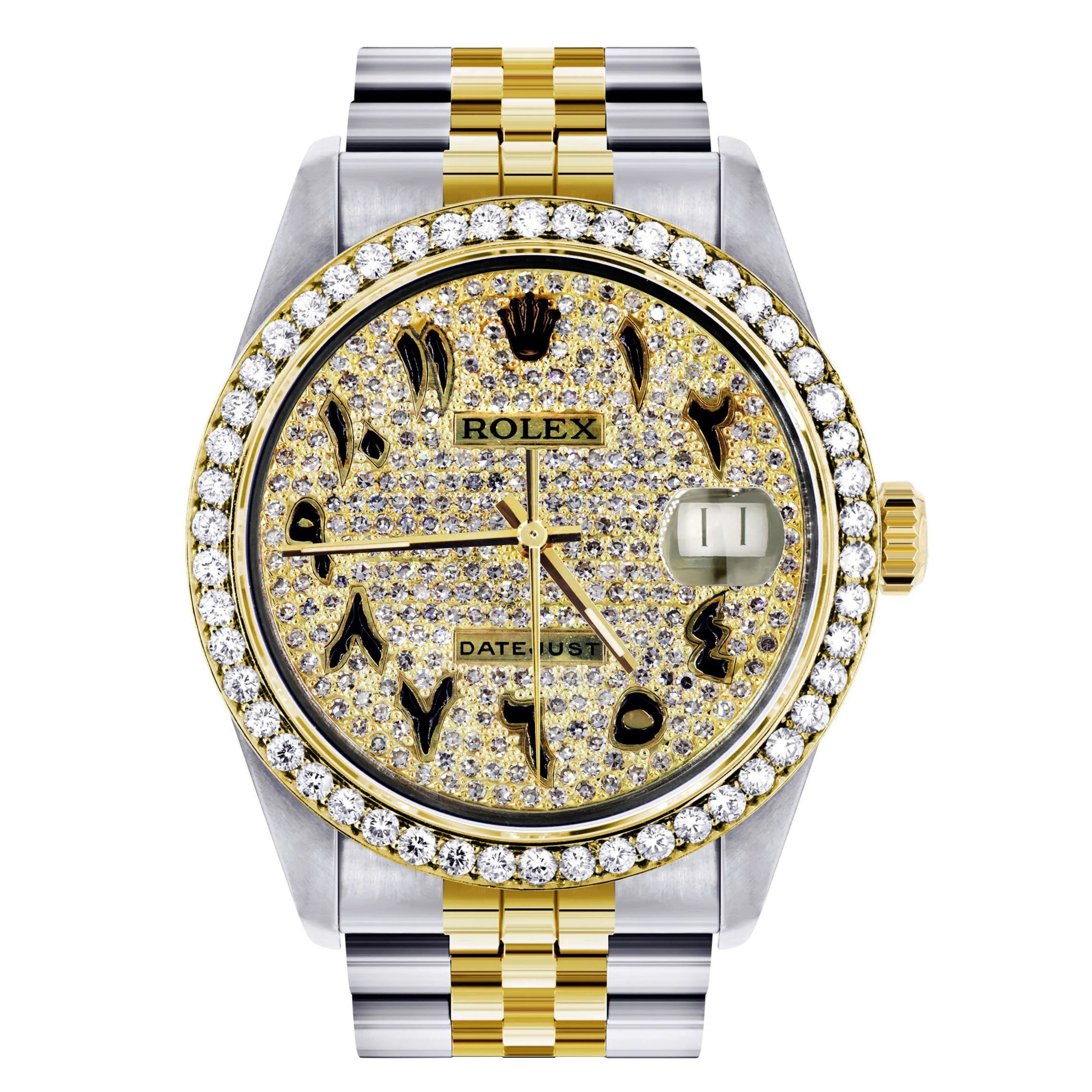 Diamond Gold Rolex 36mm - 16233- Black Arabic Full Diamond Dial