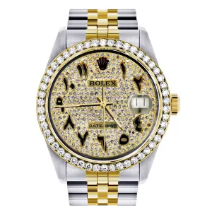 Diamond Gold Rolex 36mm - 16233- Black Arabic Full Diamond Dial