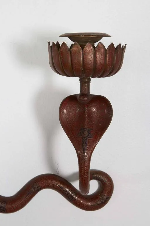 Egyptian Revival Manner Brass Cobra Sconces, Pair