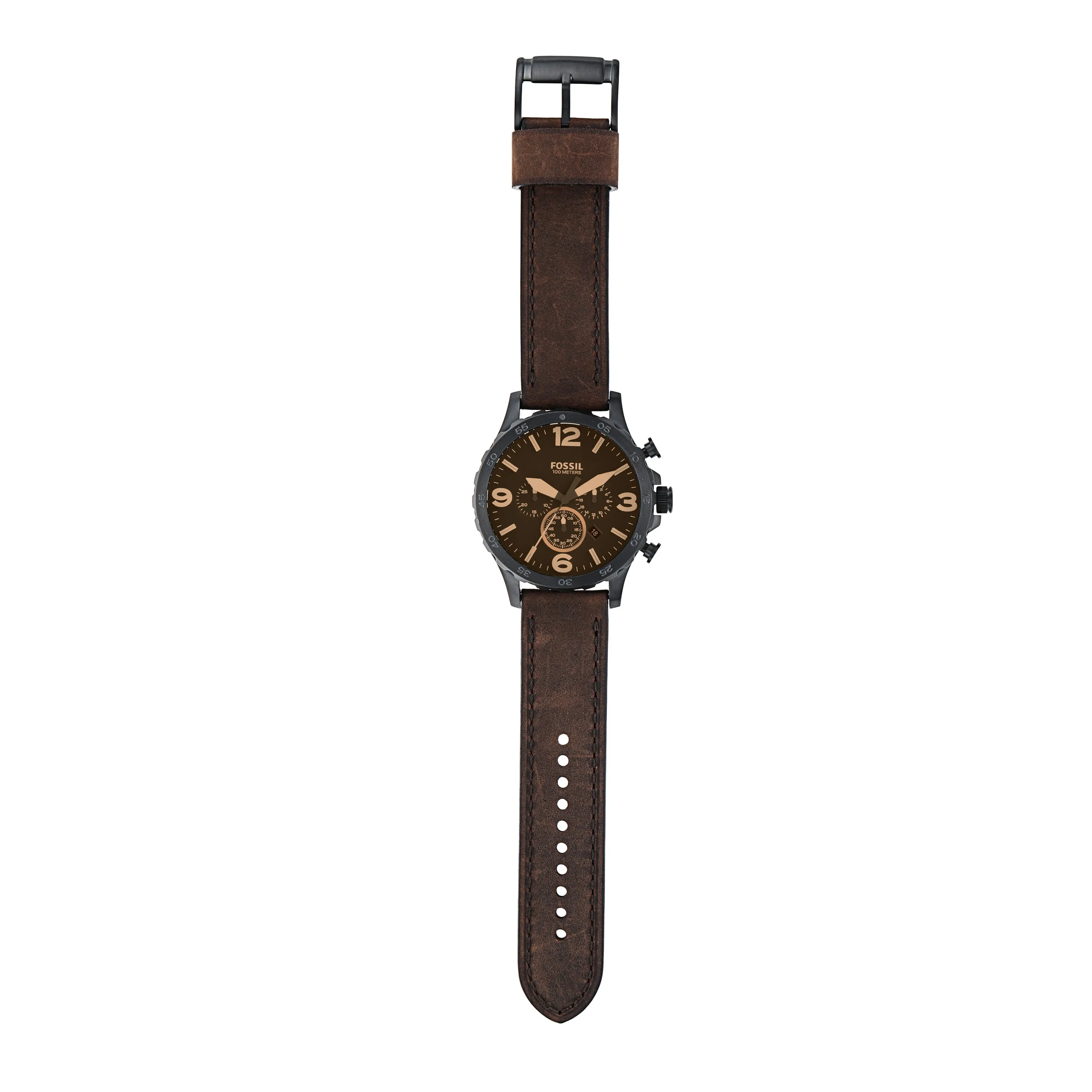 Fossil Timeless Fossil Nate Chronograph Watch with Brown Leather Strap
