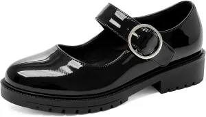 Gicoiz Classic Patent Mary Jane Womens Round Toe Buckle Pumps