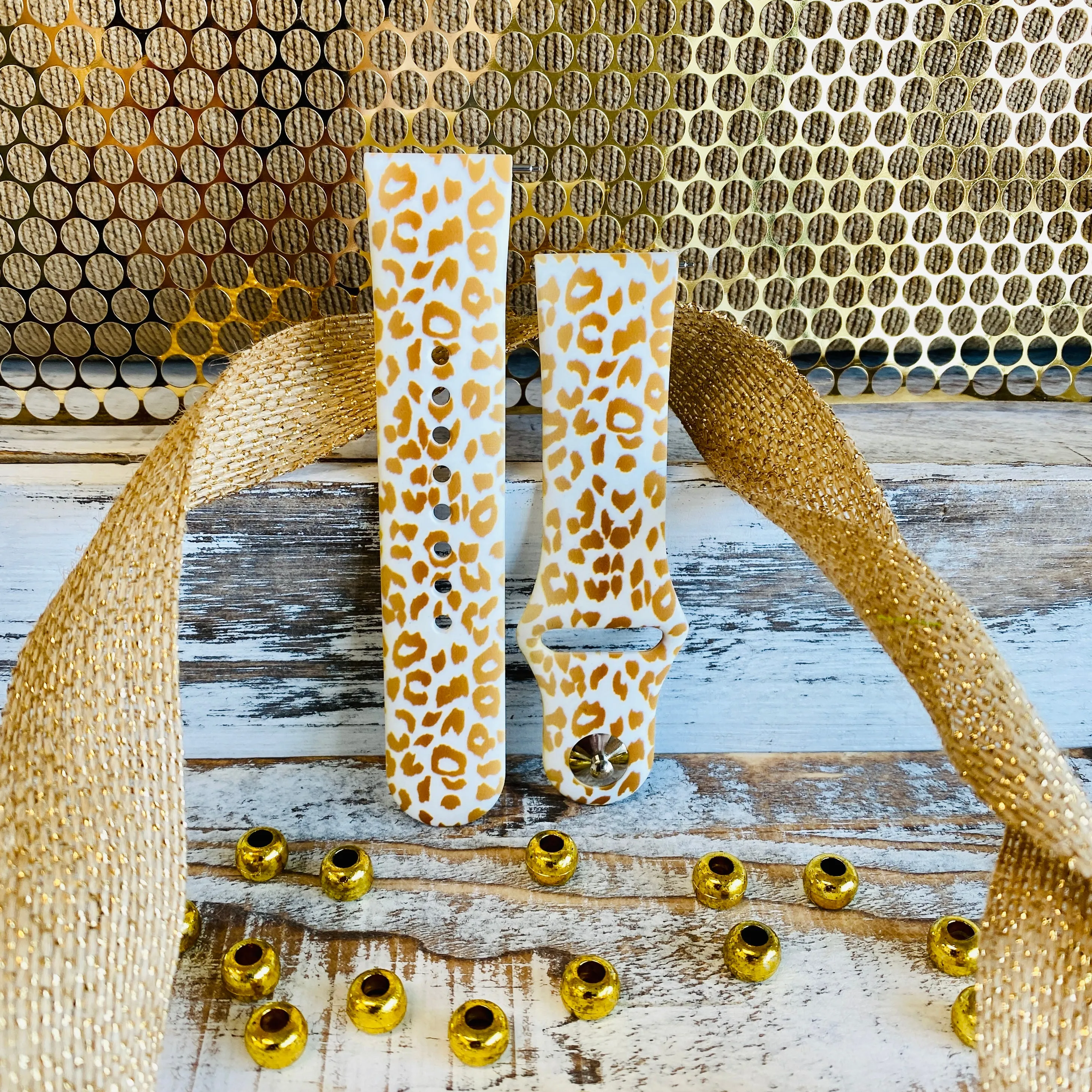 Golden Leopard Print Silicone Band For Fitbit Versa 1/2