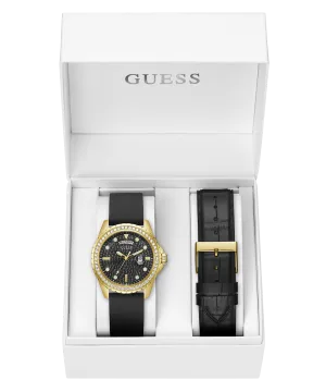 GUESS Mens Black Gold Tone Day/Date Watch