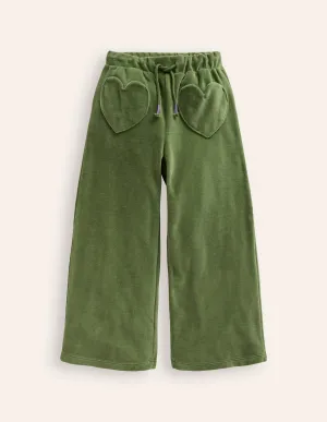 Heart Pocket Velour Jogger-Safari Green