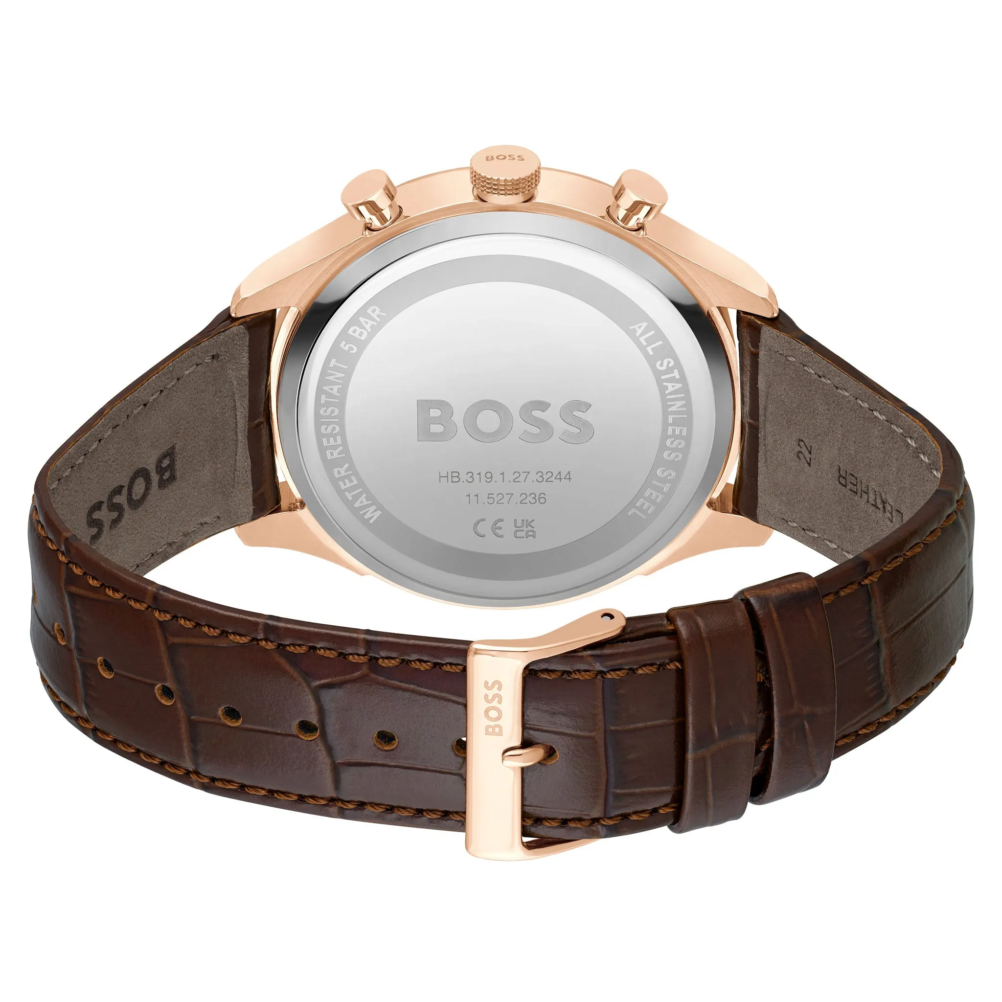 Hugo Boss Brown Leather Blue Sunray Dial Chronograph Men's Watch - 1514050