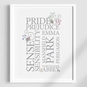 Jane Austen's Book Titles - A4 Typography Print