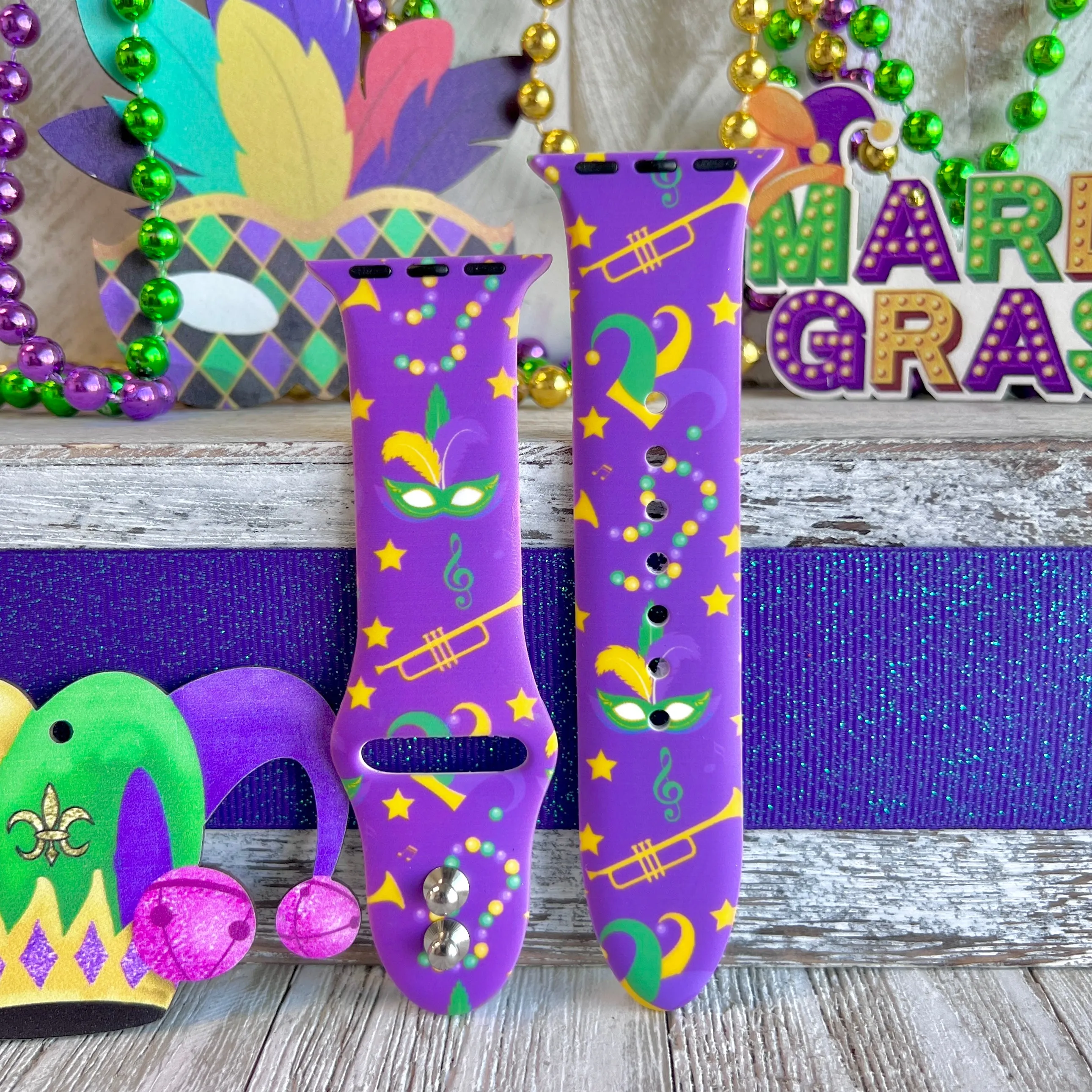 Mardi Gras Print Silicone Band For Apple Watch