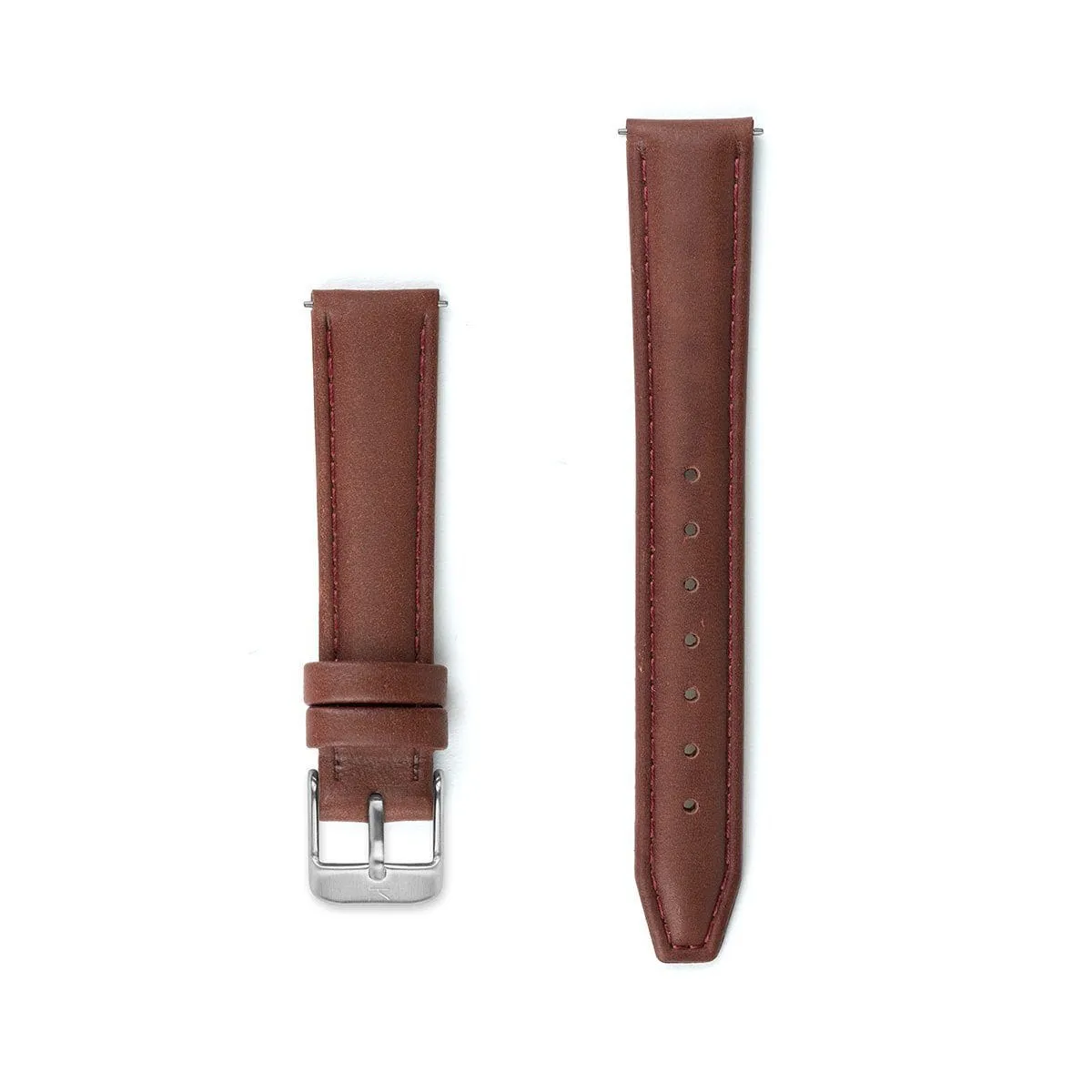 Maroon Stitched Leather Watch Strap - 16mm Width