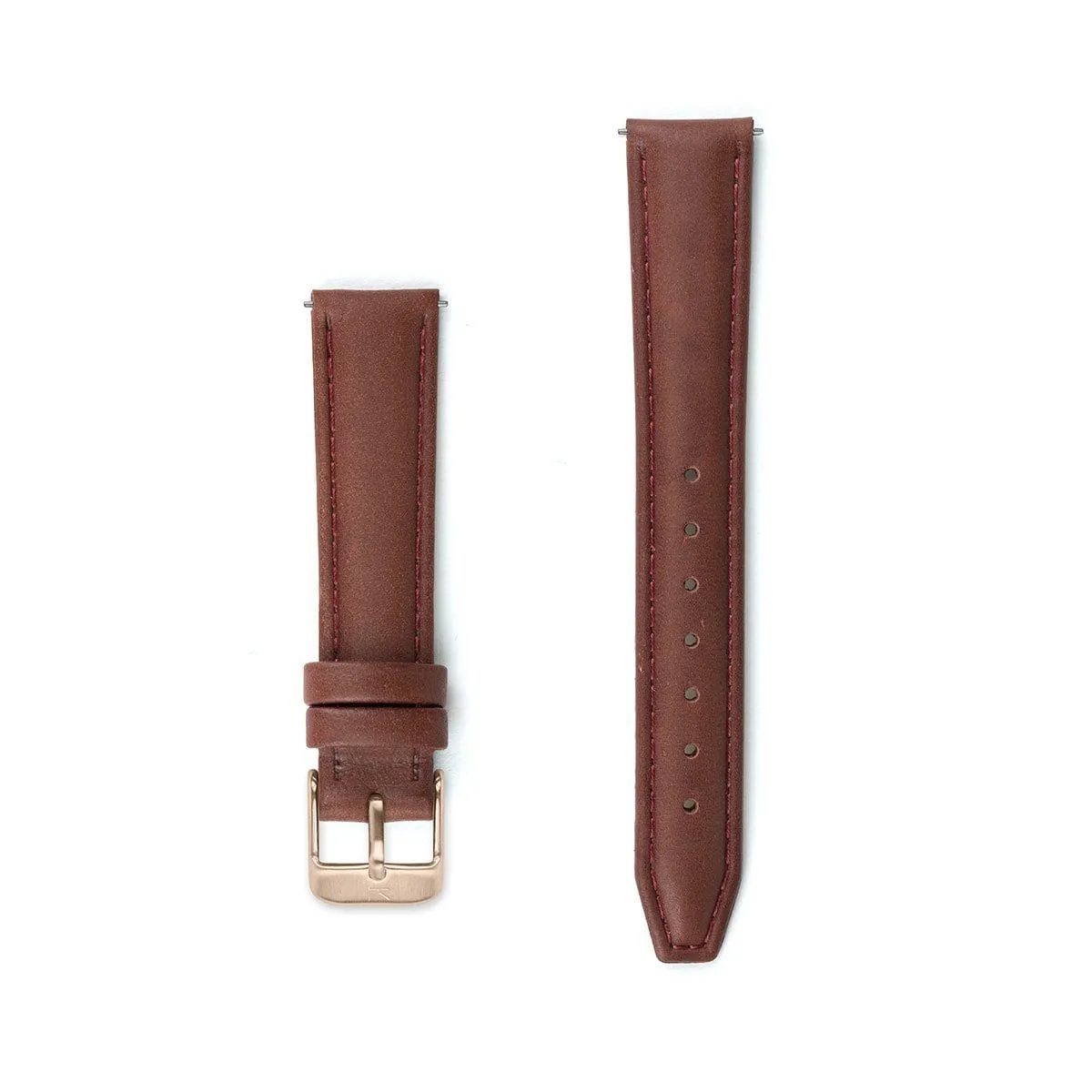Maroon Stitched Leather Watch Strap - 16mm Width