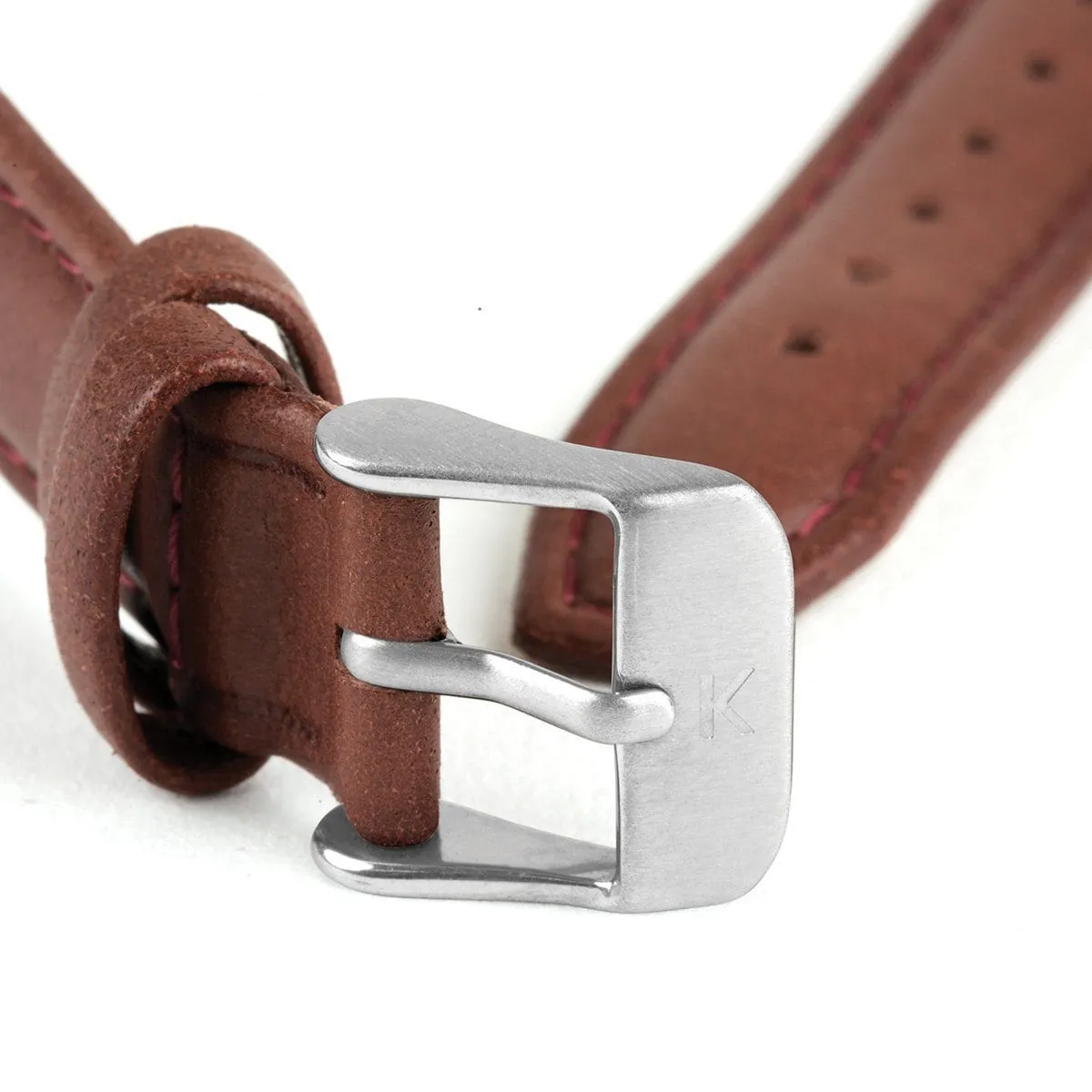 Maroon Stitched Leather Watch Strap - 16mm Width