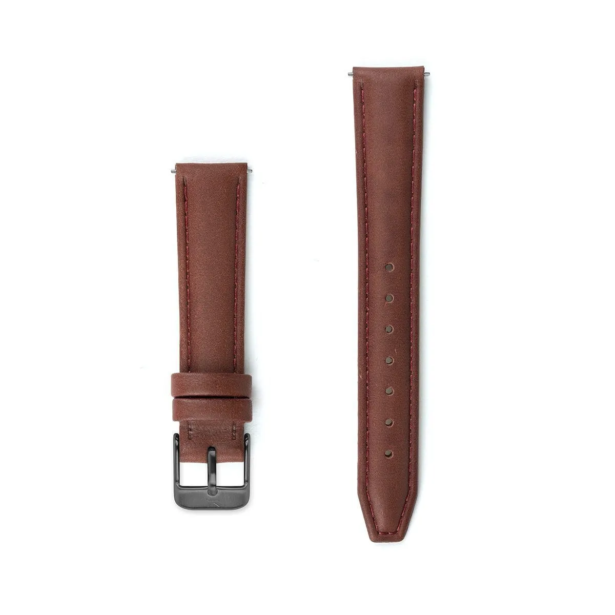 Maroon Stitched Leather Watch Strap - 16mm Width