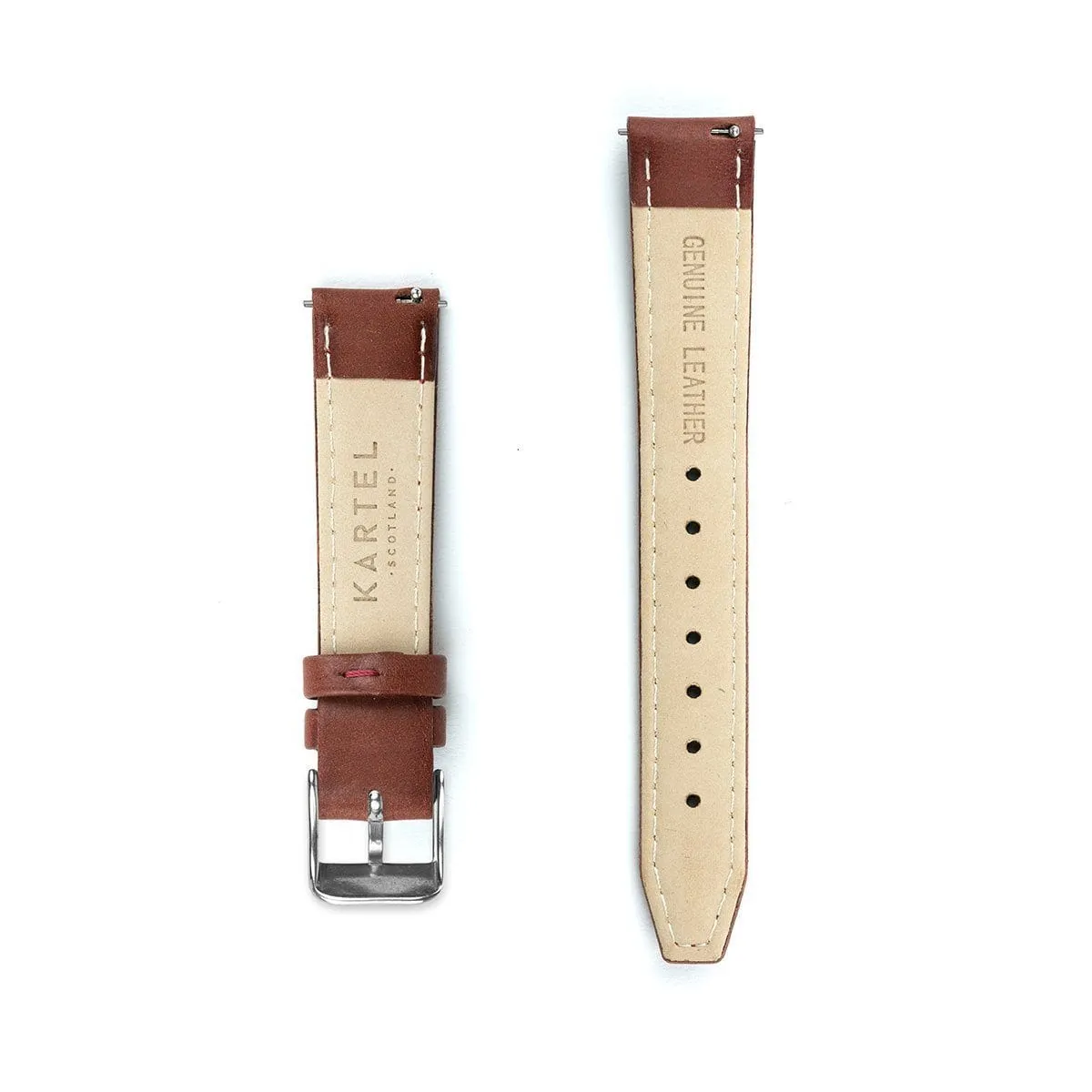 Maroon Stitched Leather Watch Strap - 16mm Width