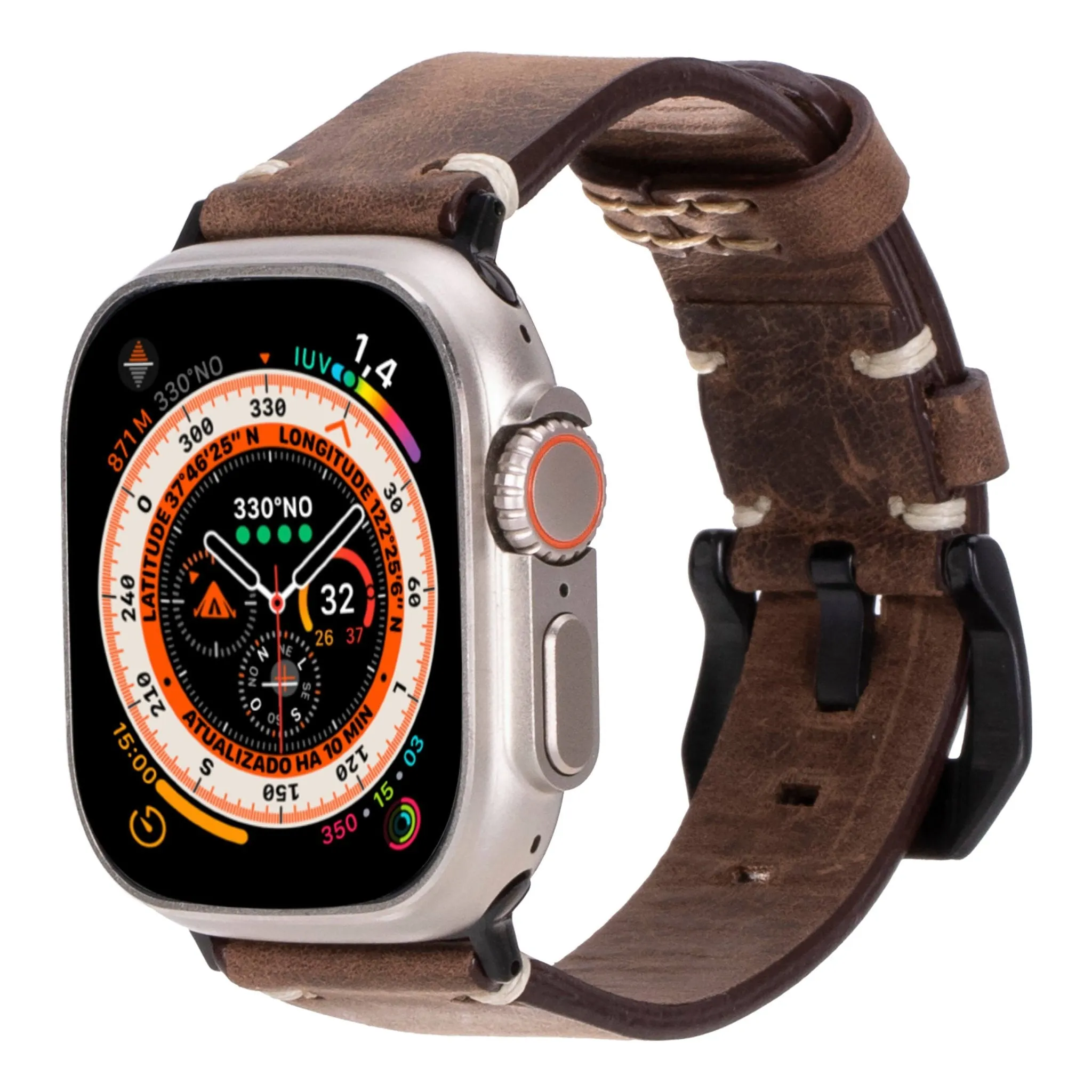 Modern Newport Band for Apple Watch Ultra 49mm, Distressed Coffee, Black Hardware