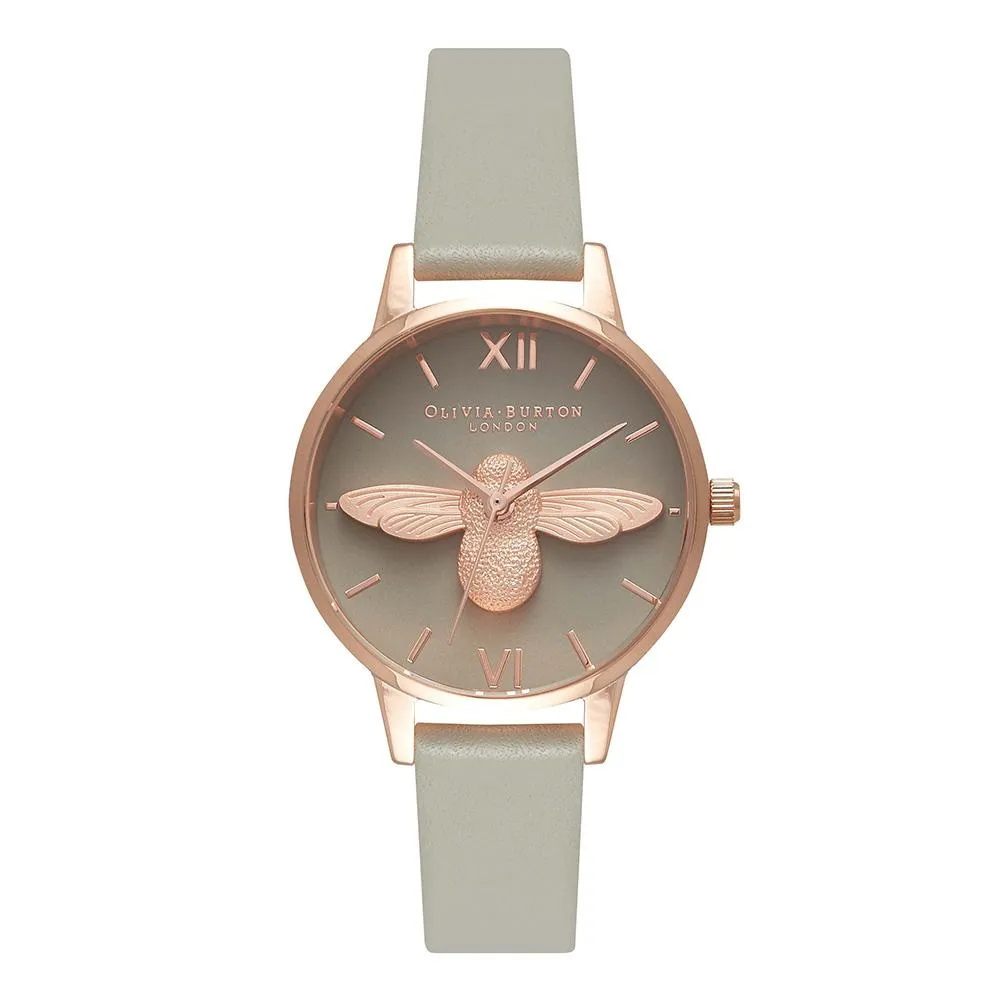 Olivia Burton 3D Bee Grey Leather Ladies Watch - OB15AM77