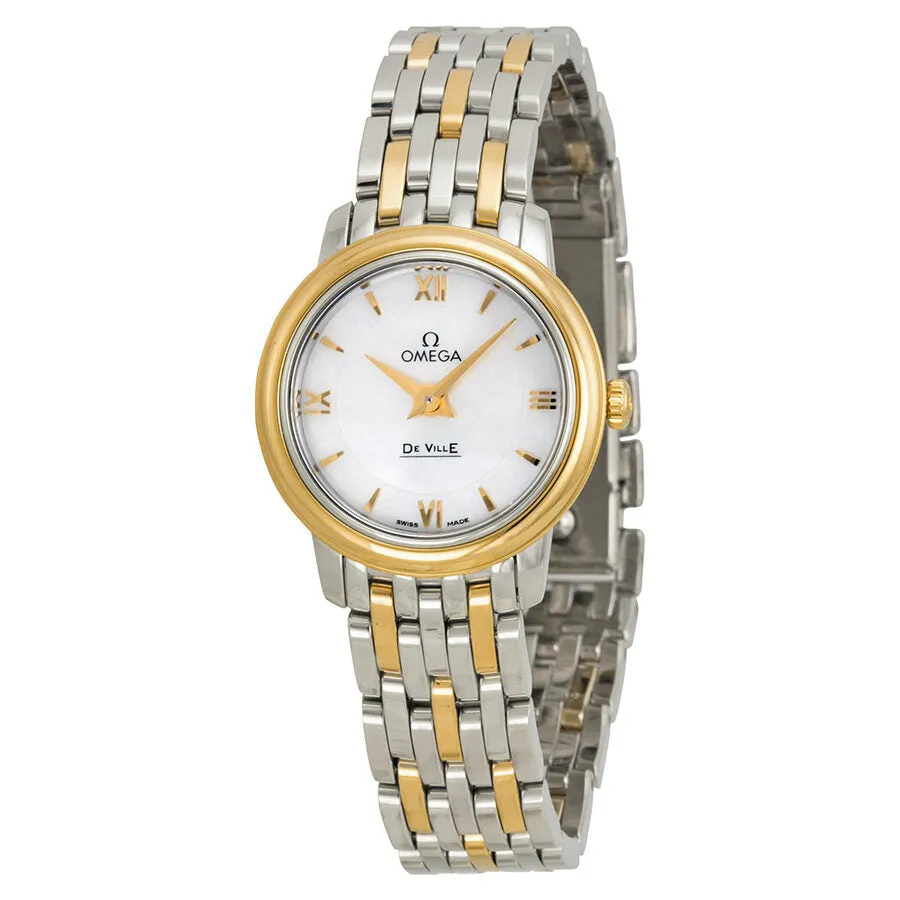 Omega De Ville Prestige Mother of Pearl Dial Stainless Steel and 18kt Yellow Gold Ladies Watch 42420246005001 424.20.24.60.05.001