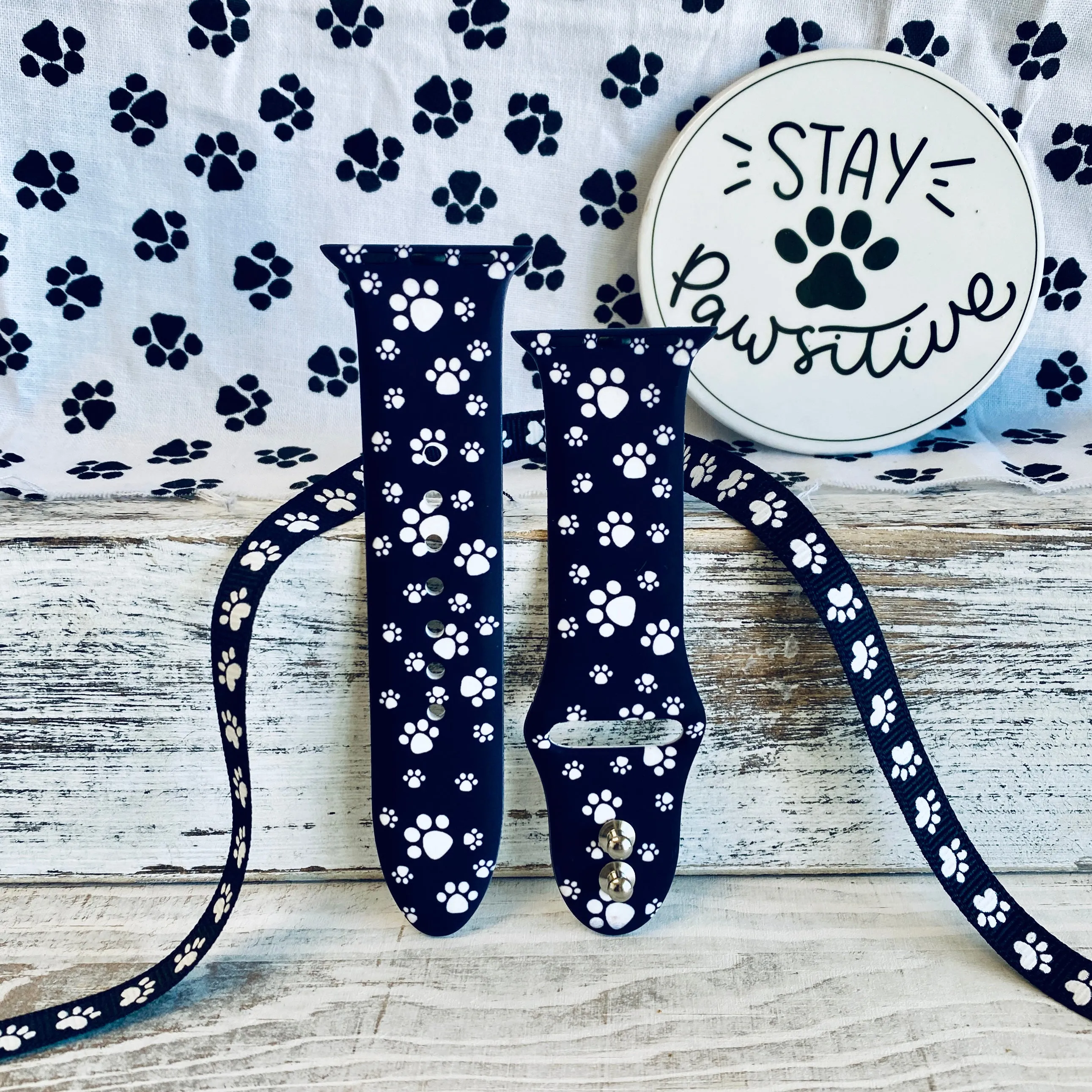 Paw Print Black Background Silicone Band For Apple Watch
