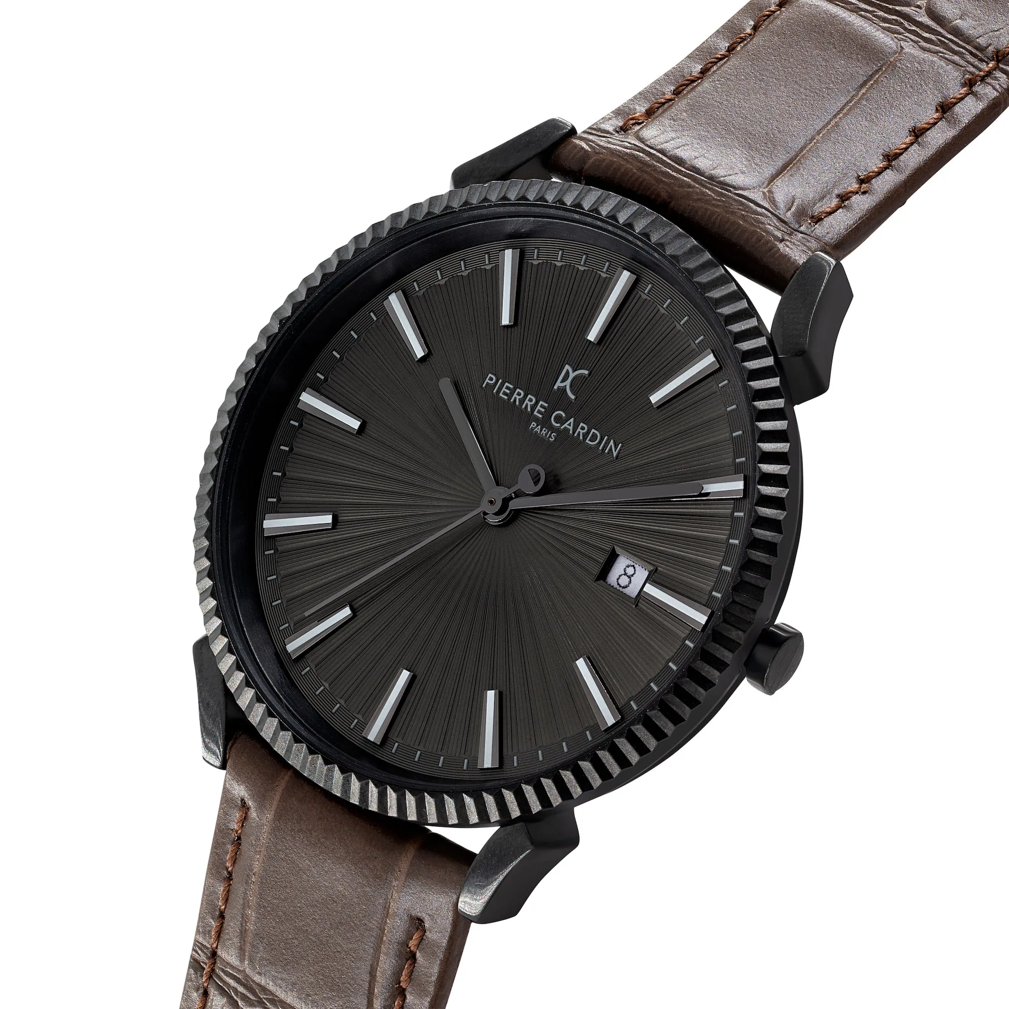 Pigalle Black Watch with Brown Leather Strap with Fluted Bezel