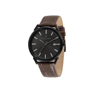 Pigalle Black Watch with Brown Leather Strap with Fluted Bezel