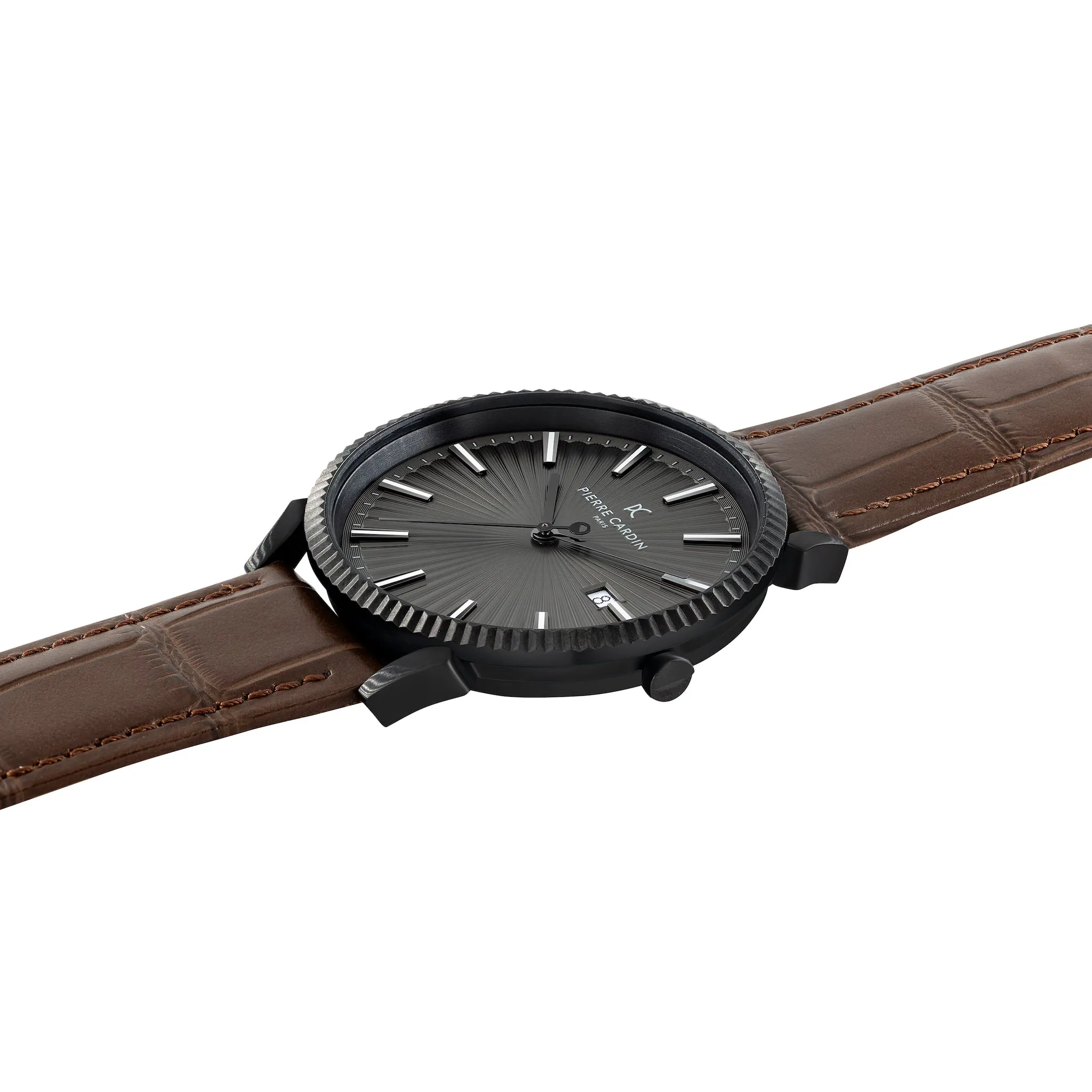Pigalle Black Watch with Brown Leather Strap with Fluted Bezel