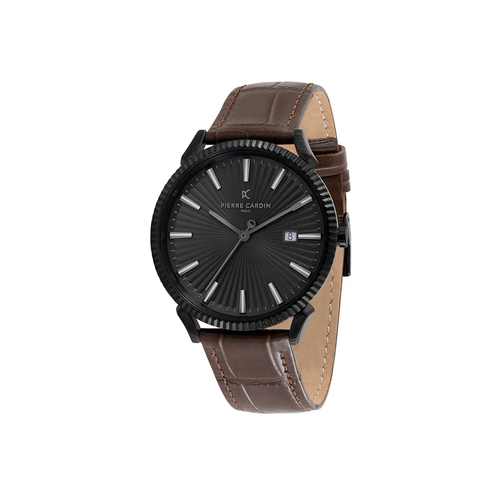 Pigalle Black Watch with Brown Leather Strap with Fluted Bezel