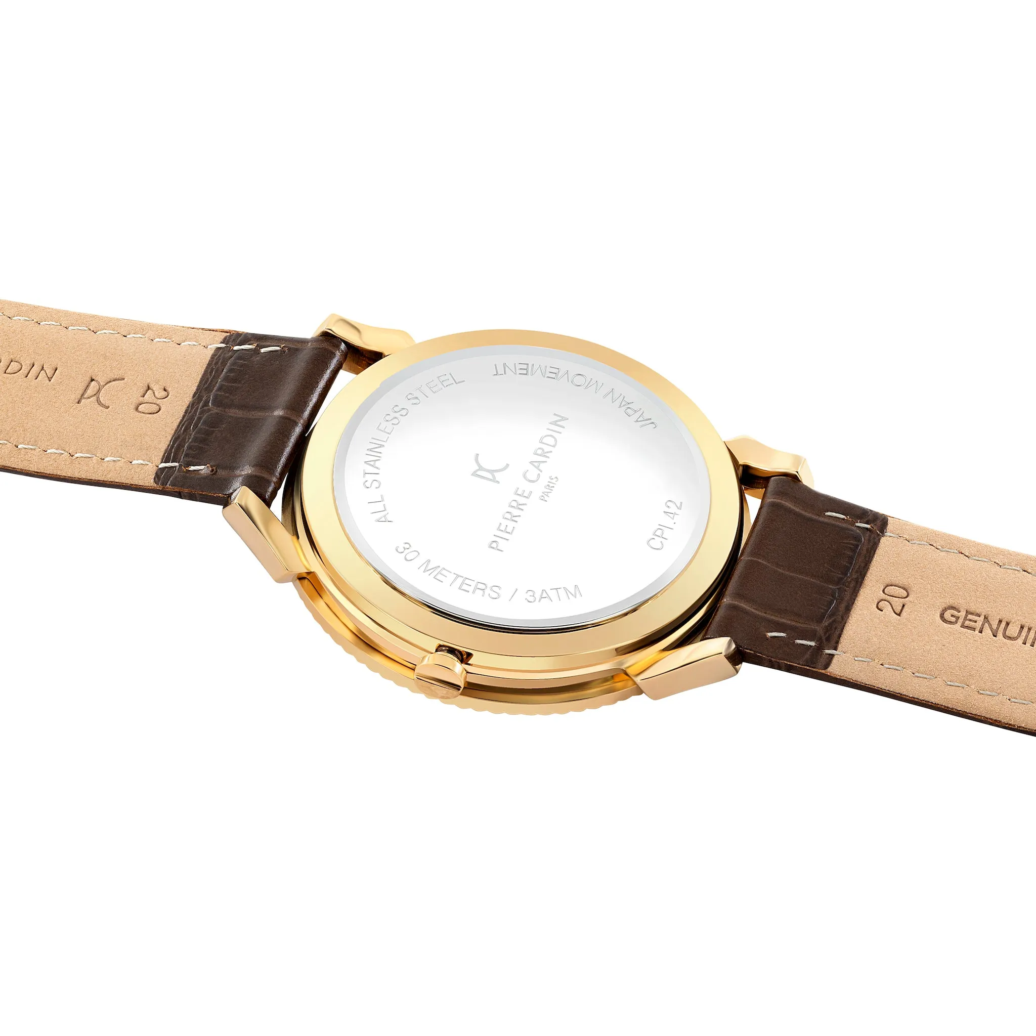 Pigalle Gold Watch with Silver Dial and Brown Leather Strap with Fluted Bezel