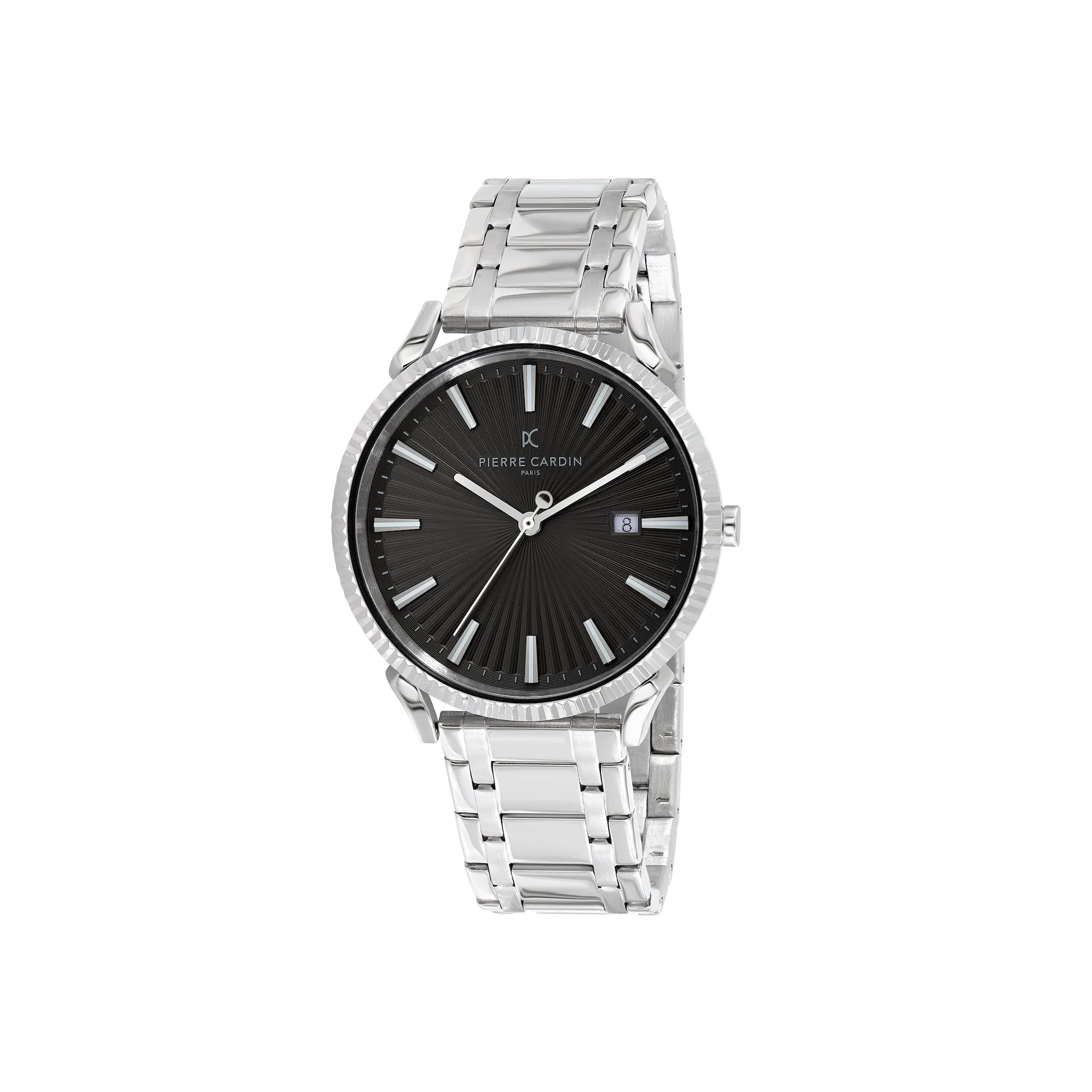 Pigalle Metal Link Watch with Fluted Bezel and Black Dial