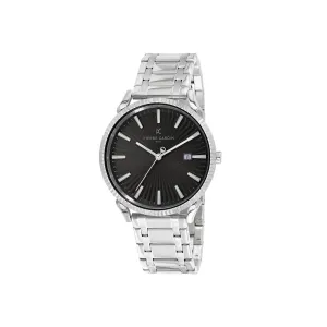 Pigalle Metal Link Watch with Fluted Bezel and Black Dial
