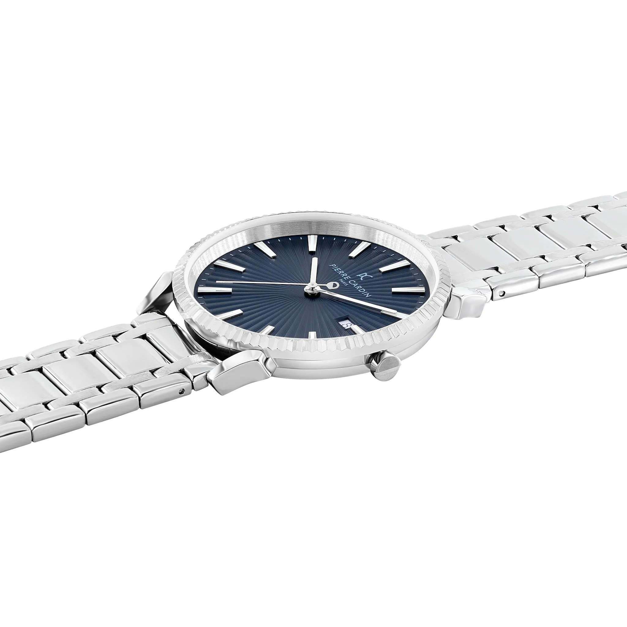 Pigalle Metal Link Watch with Fluted Bezel and Blue Dial