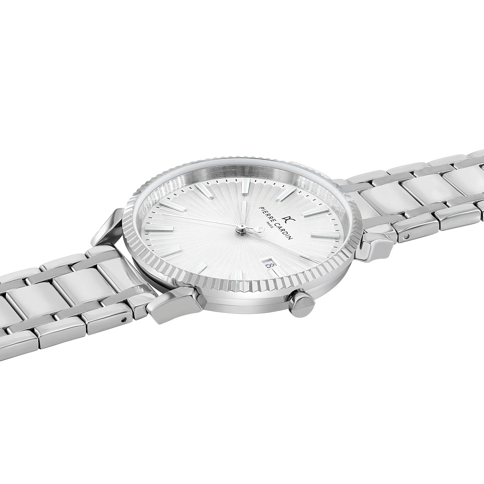 Pigalle Metal Link Watch with Fluted Bezel and Silver Dial