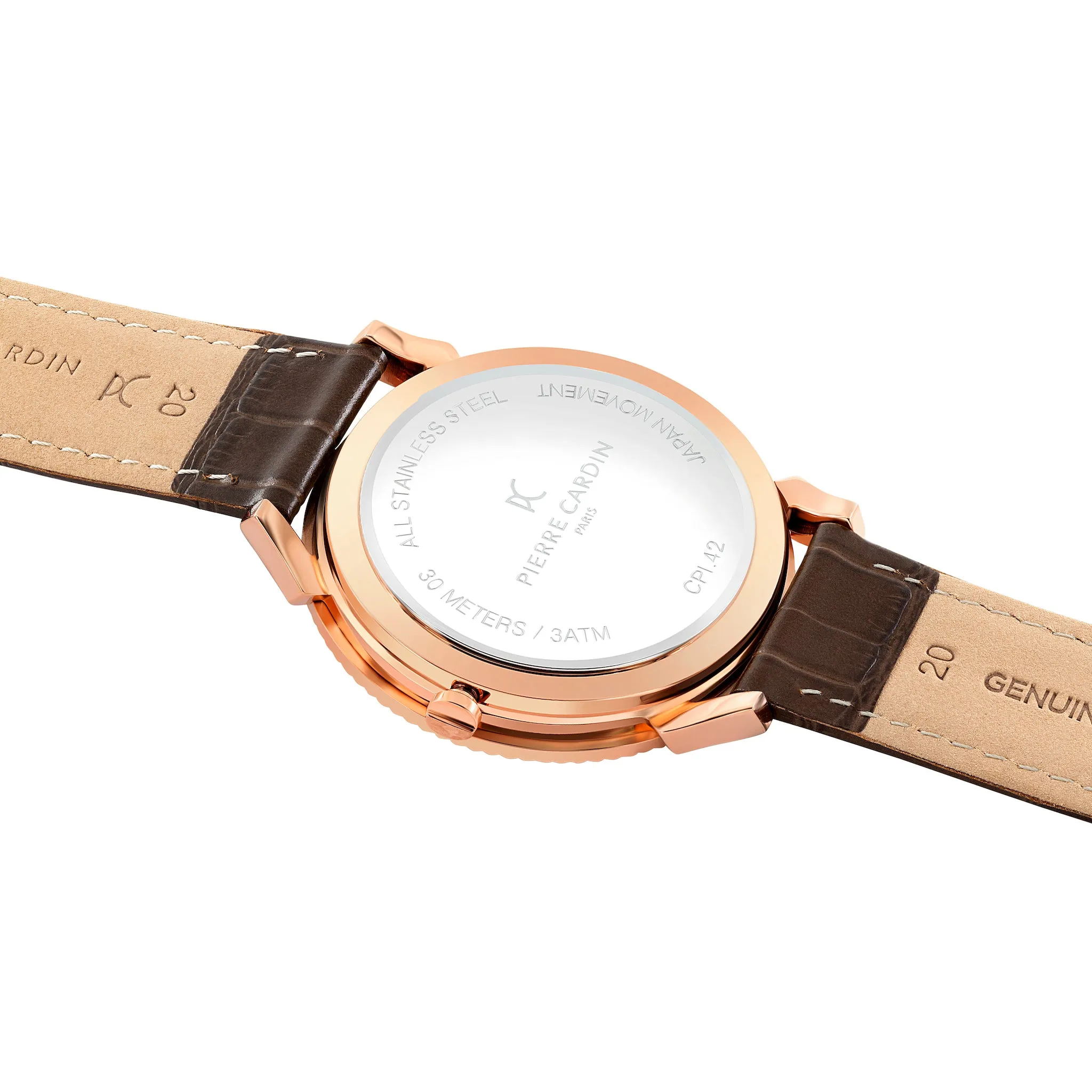 Pigalle Rose Gold Watch with Silver Dial and Brown Leather Strap with Fluted Bezel