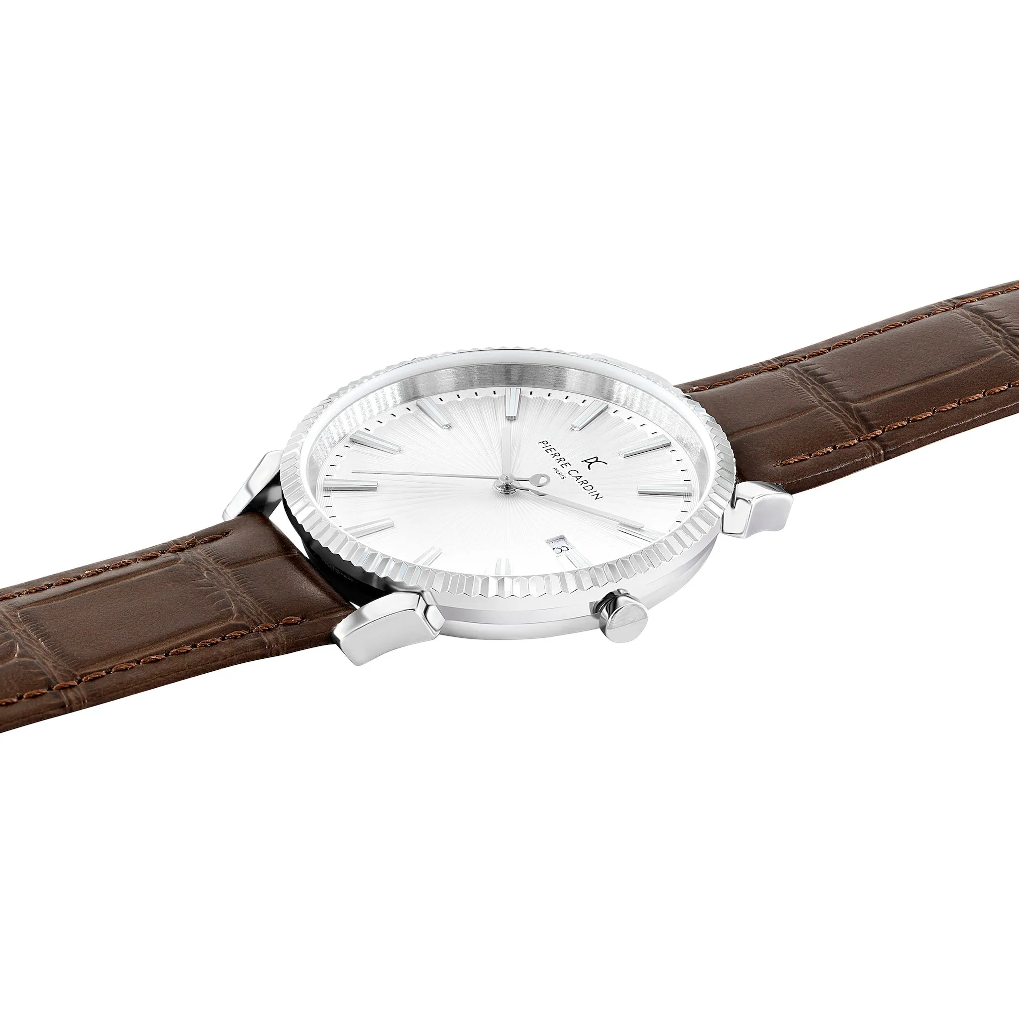 Pigalle Silver Dial Watch with Brown Leather Strap and Fluted Bezel