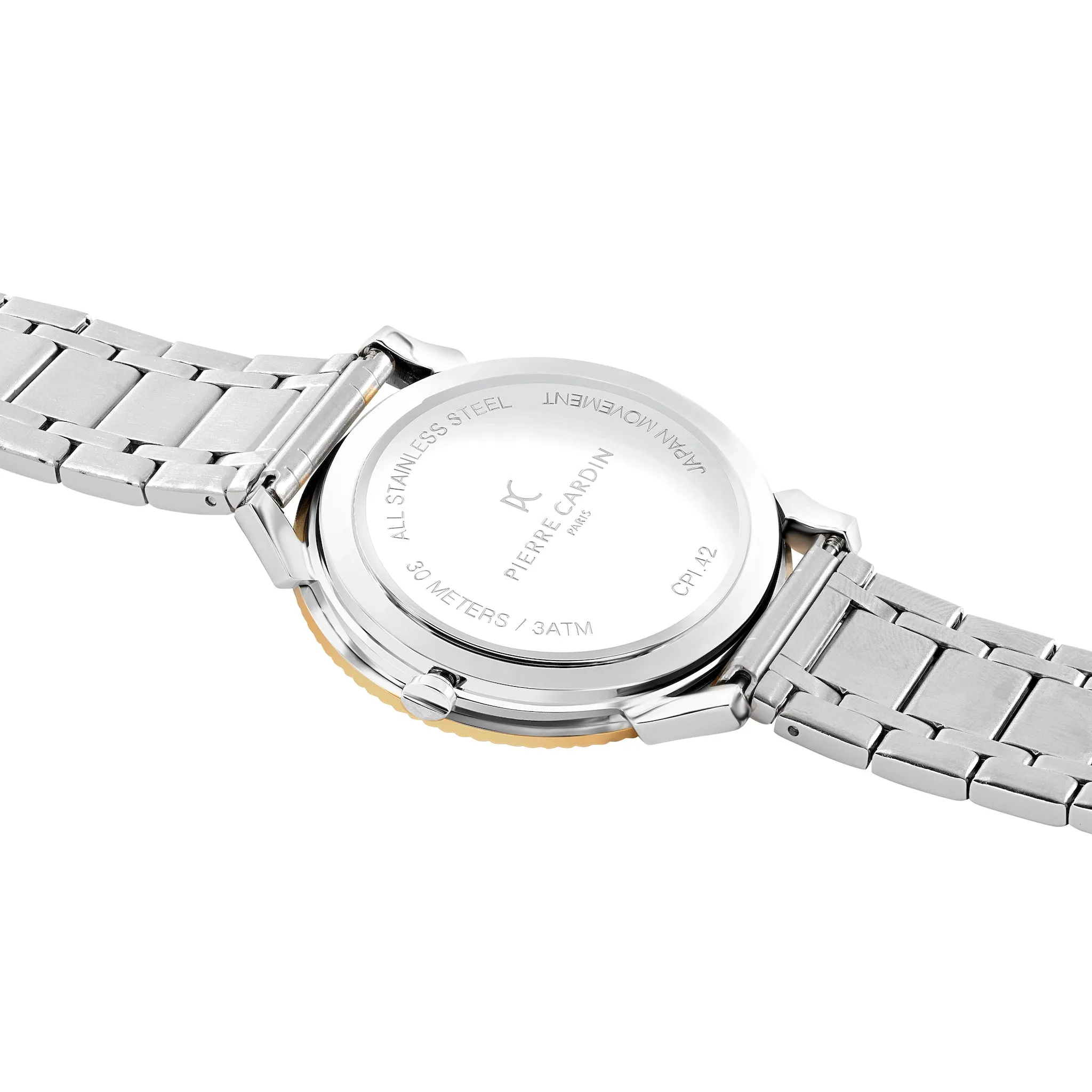 Pigalle Two Tone Metal Link Watch in Gold and Silver with Fluted Bezel and Silver Dial