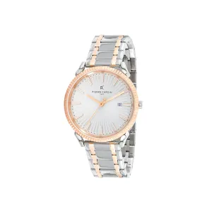 Pigalle Two Tone Metal Link Watch in Rose Gold and Silver with Fluted Bezel and Silver Dial