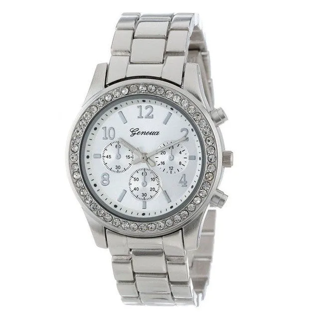 relojes hombre 2016 Role Faux Chronograph Quartz Plated Classic Round Ladies Women Crystals Watch YAZOLEX relogio masculino