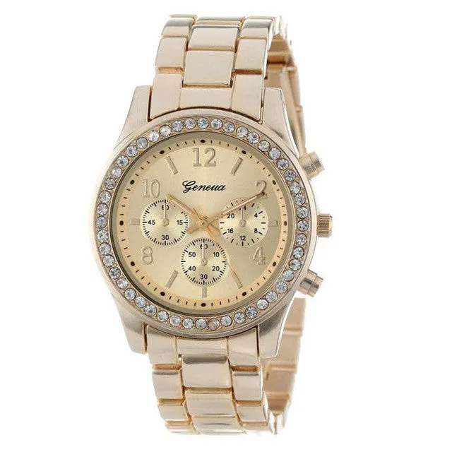 relojes hombre 2016 Role Faux Chronograph Quartz Plated Classic Round Ladies Women Crystals Watch YAZOLEX relogio masculino