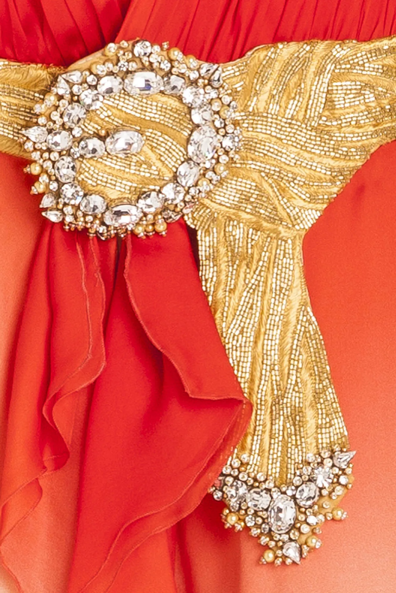 Roberto Cavalli - As Seen on the 2006 Spring Runway Collection - Red and Coral Ombre Dress with Gold Embellishments - IT 40