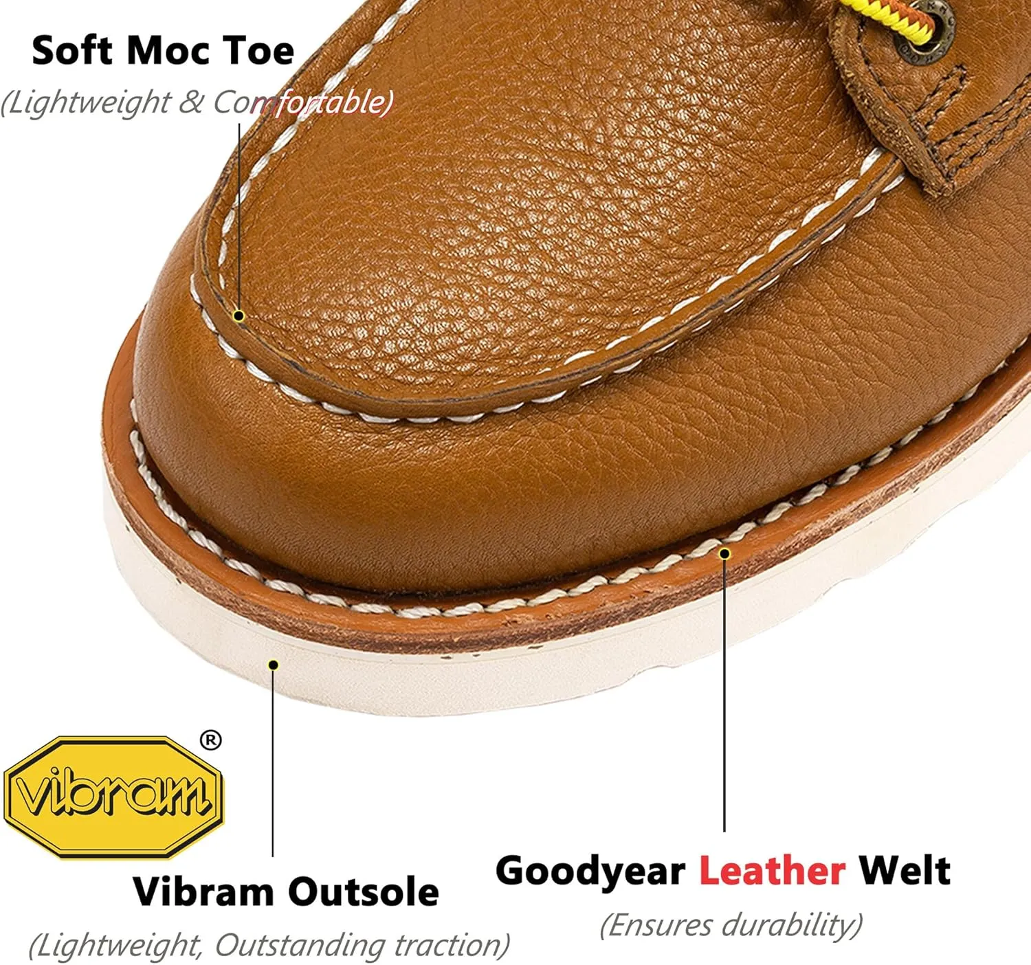 ROCKROOSTER Trinidad 6" Wedge Boots for Men, Soft Moc Toe Lightweight Brown Heritage Work Boots VAP2306