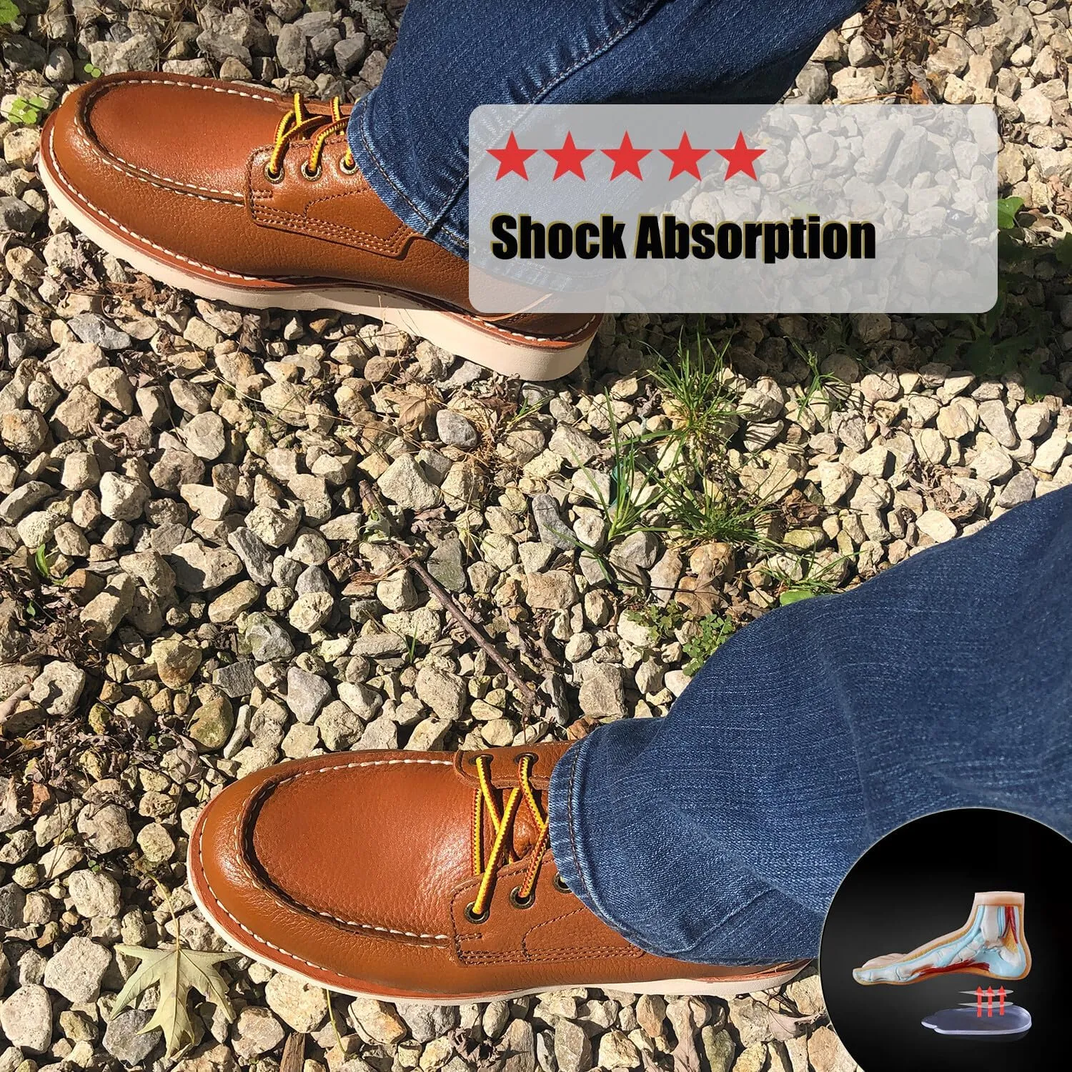 ROCKROOSTER Trinidad 6" Wedge Boots for Men, Soft Moc Toe Lightweight Brown Heritage Work Boots VAP2306
