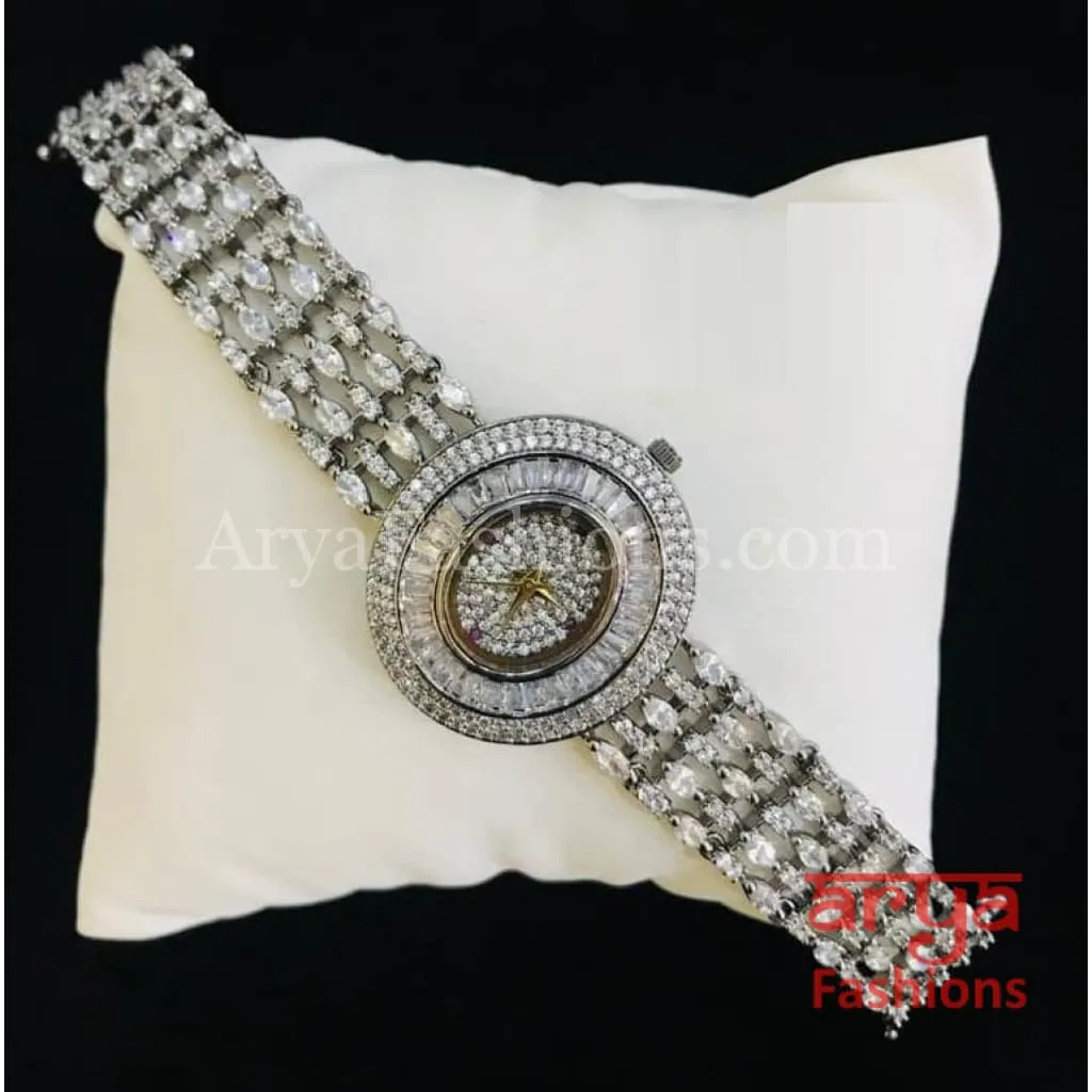 Rose Gold Oval Dial CZ Bracelet Watch/ Victorian CZ Stone Designer Female Wrist Watch