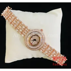 Rose Gold Oval Dial CZ Bracelet Watch/ Victorian CZ Stone Designer Female Wrist Watch