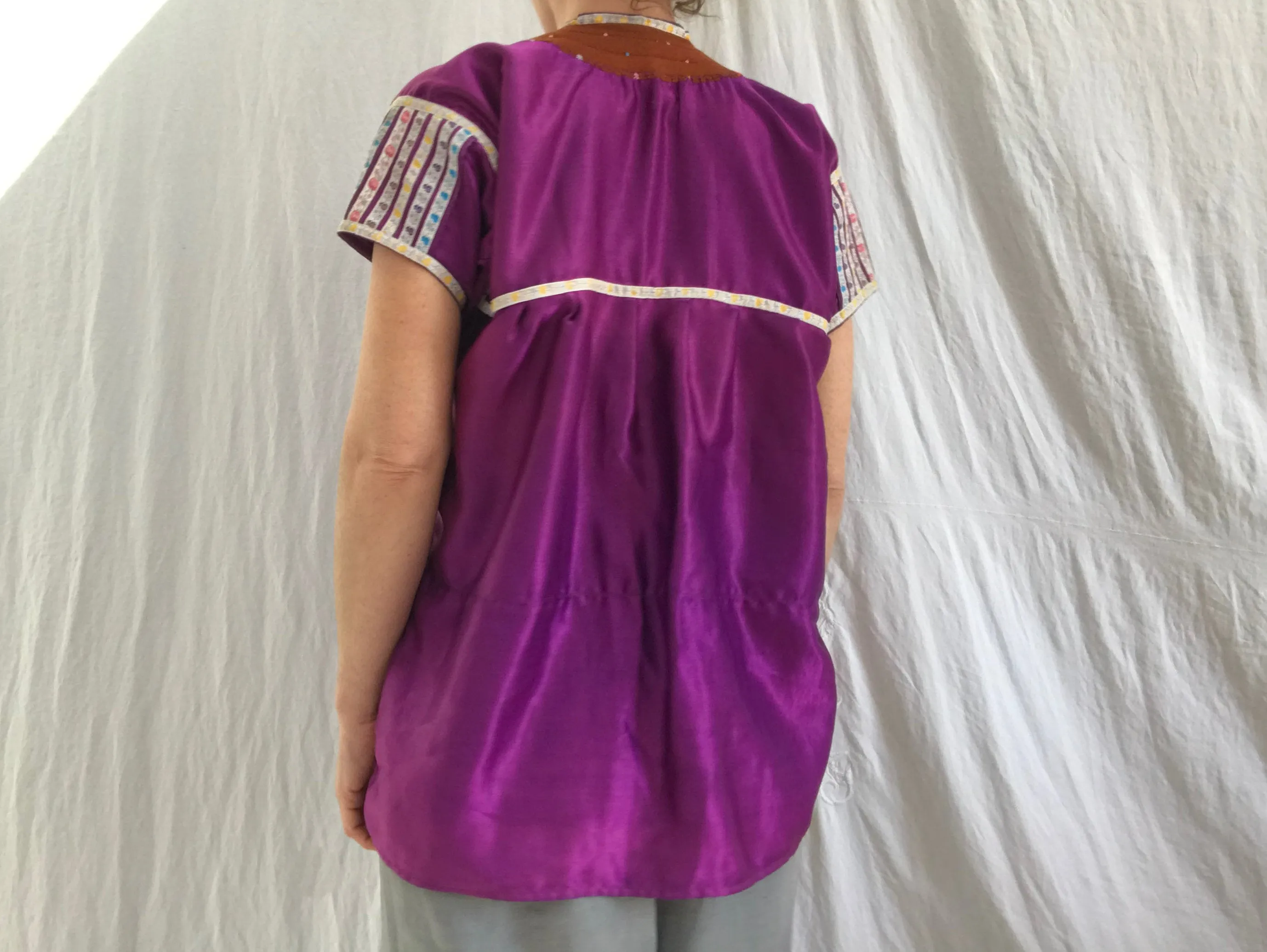 Satin Hand-Embroidered Chamula Blouse. Chiapas, Mexico. Medium
