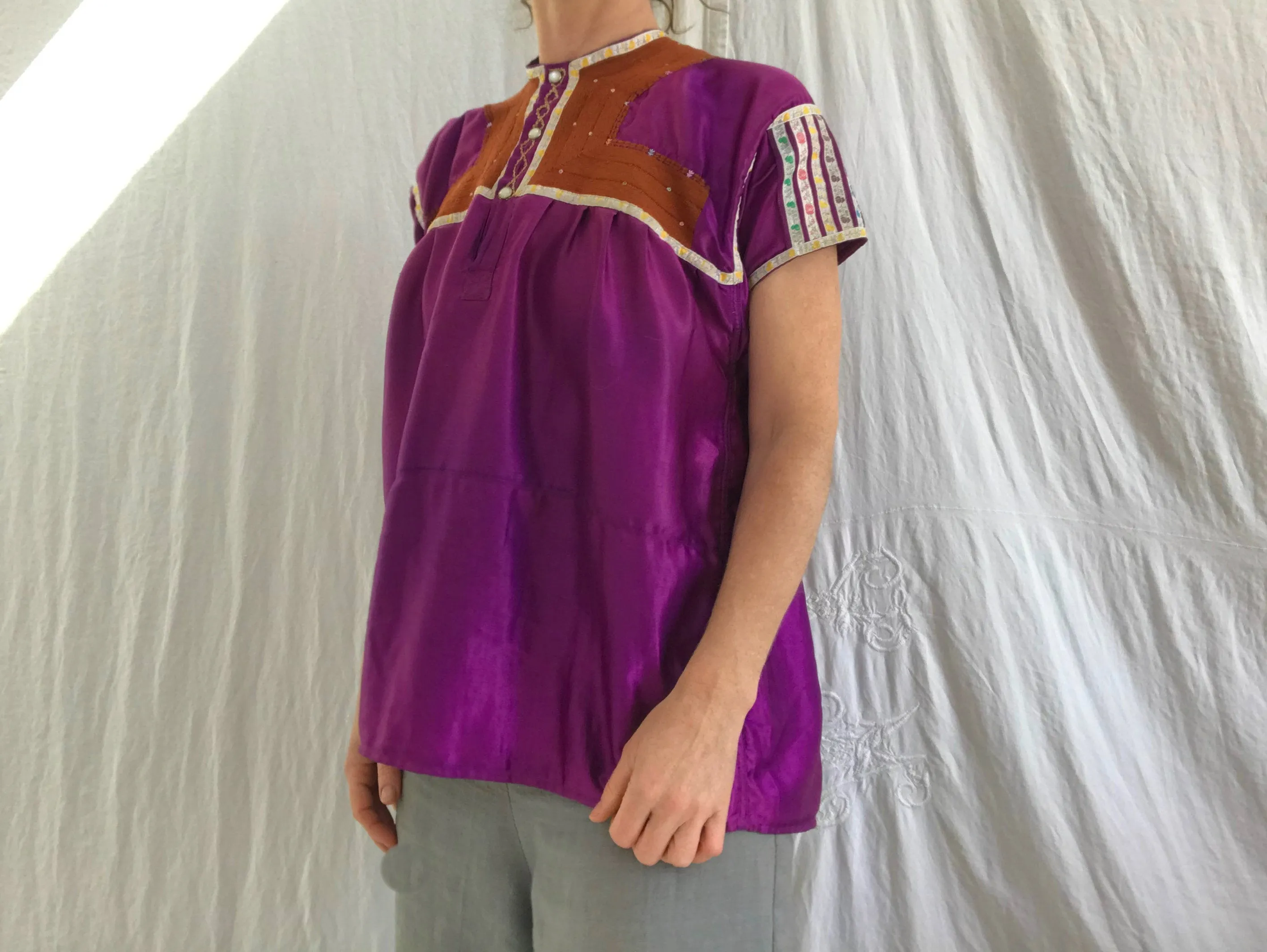 Satin Hand-Embroidered Chamula Blouse. Chiapas, Mexico. Medium