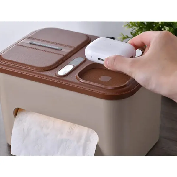 Smart Night Light Tissue Box with 3-in-1 Wireless Charger – Multifunctional Desk Organizer