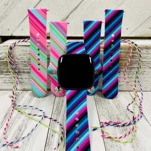 So Cute Stripes Print Silicone Band For Fitbit Versa 1/2 Multiple Colors Available