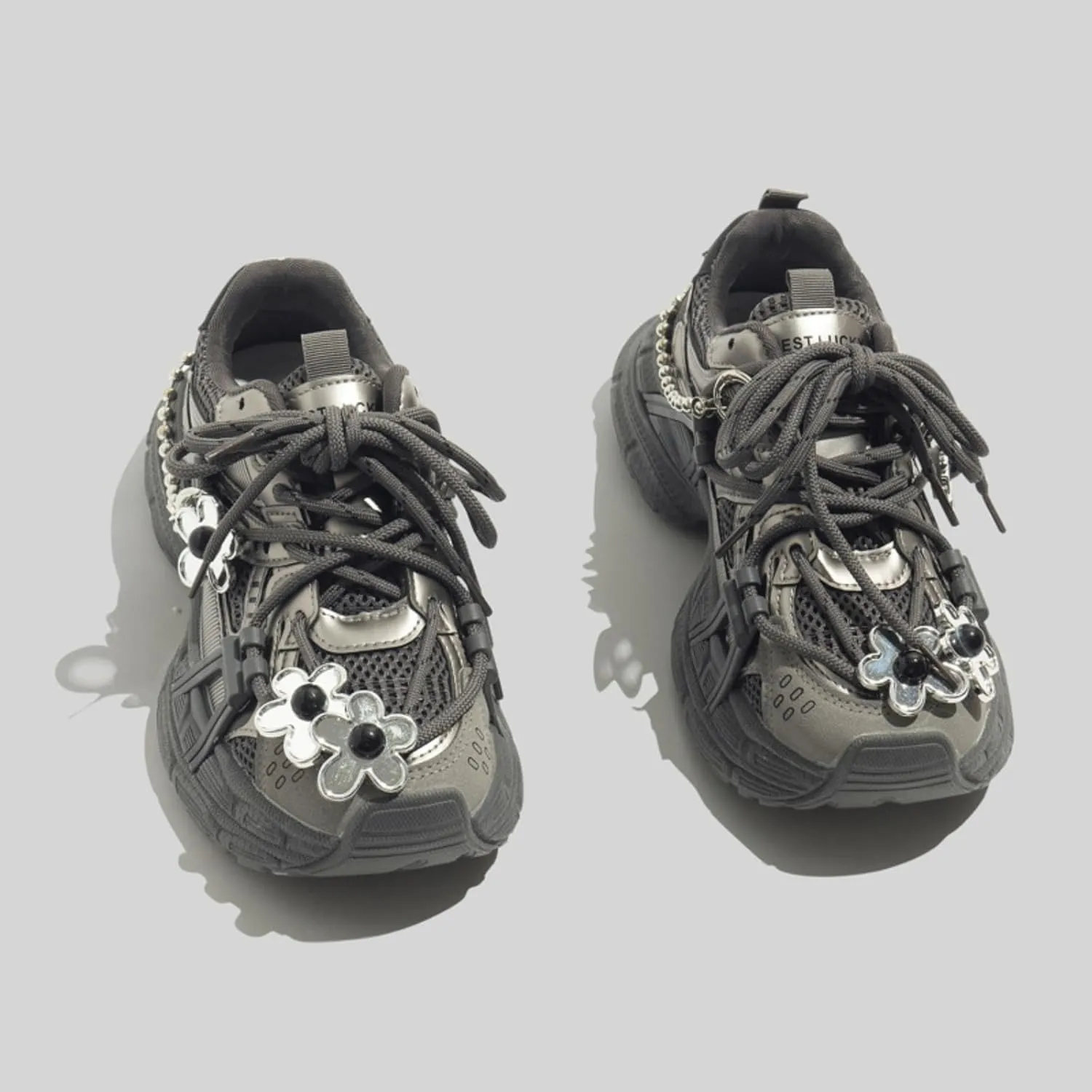 Spring Butterfly Flower Chunky Platform Sneakers Women Retro Y2K Aesthetic 1.8" Height Increase Breathable Dad Shoes Casual Outfit Walking Shoes
