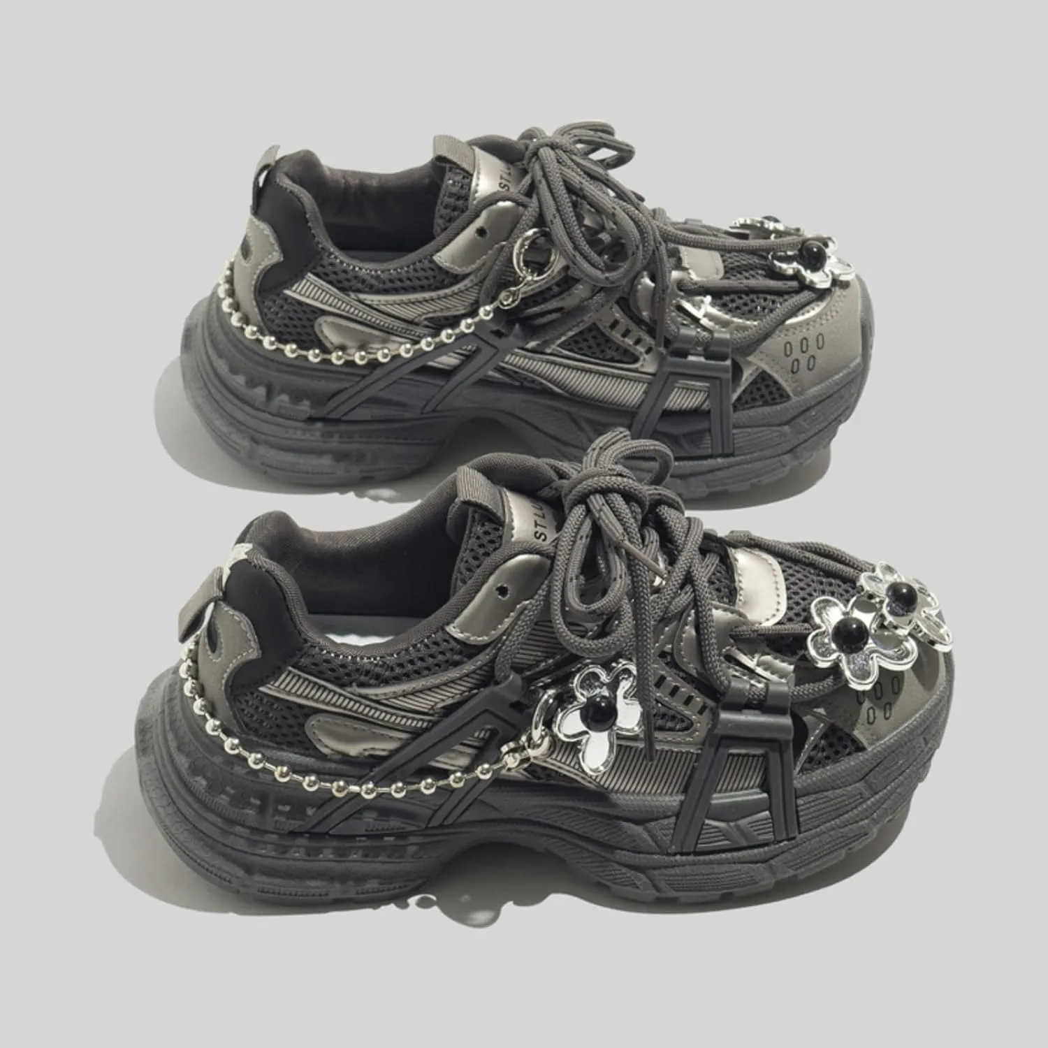 Spring Butterfly Flower Chunky Platform Sneakers Women Retro Y2K Aesthetic 1.8" Height Increase Breathable Dad Shoes Casual Outfit Walking Shoes