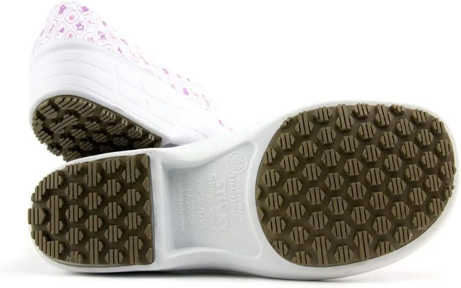 Sticky Printed Colorful Nursing Shoes - Professional Shoes for Women - Nurses Vets CNA LPN RN - Waterproof Non Slip - Comfortable Cleanable Clogs - White