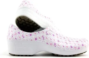 Sticky Printed Colorful Nursing Shoes - Professional Shoes for Women - Nurses Vets CNA LPN RN - Waterproof Non Slip - Comfortable Cleanable Clogs - White