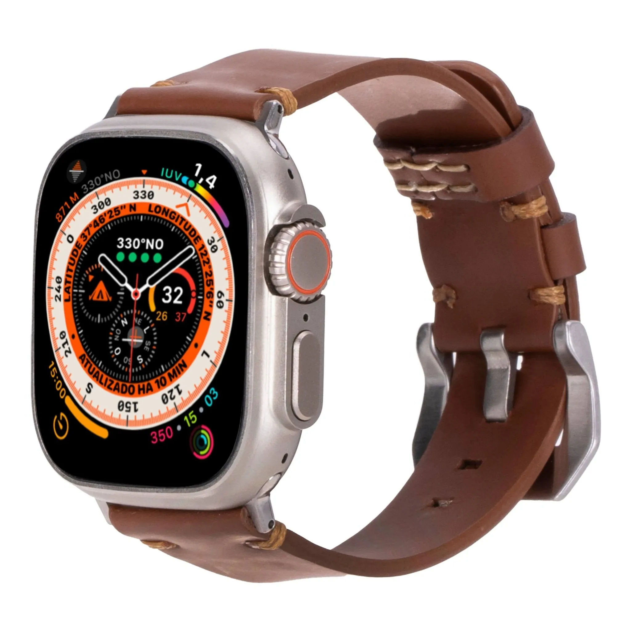 Sutton Modern Band for Apple Watch Ultra 49mm, Brown, Silver Hardware