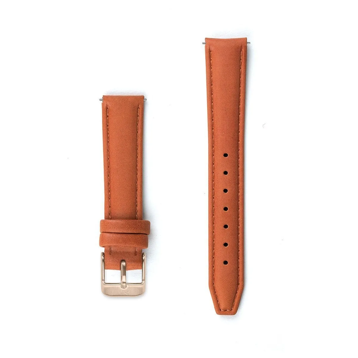 Tangerine Orange Stitched Leather Strap - 16mm Width